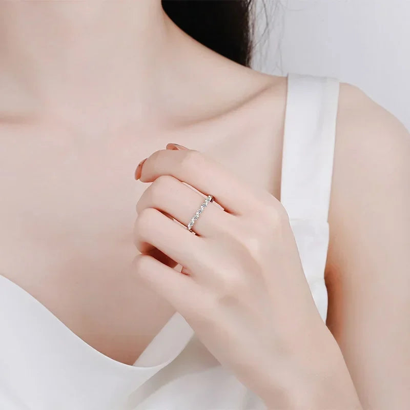 Daughter Birthday Gift 18K White Gold Women Wedding Band 0.198CT Moissanite Diamond Girl Friend PT950 Platinum Valentine's Day