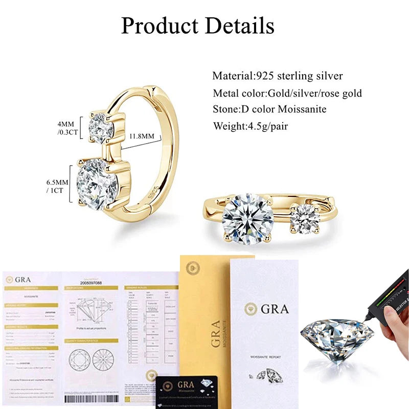Moissanite Earrings With Certificate 925 Sterling Silver Hoop Earring