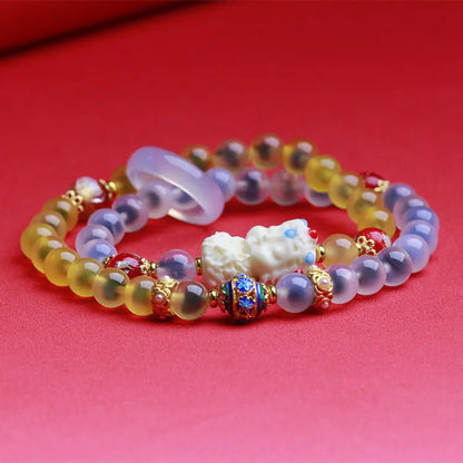 Glass Sugar Heart Agate Double Loop Bracelet