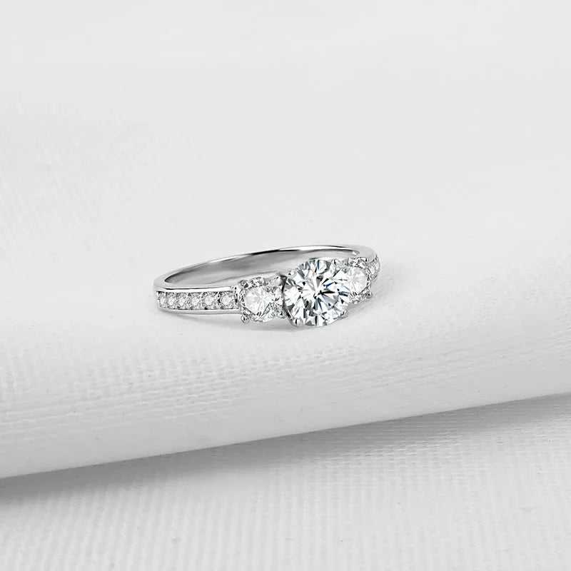 925 Sterling Silver 3 Stone Round Cut Ring Synthetic Sona Gift Jewelry For Women Eternity Rings