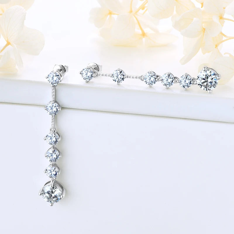 925 Sterling Silver Long Tassel Earrings Sparkling Moissanite Drop Earring