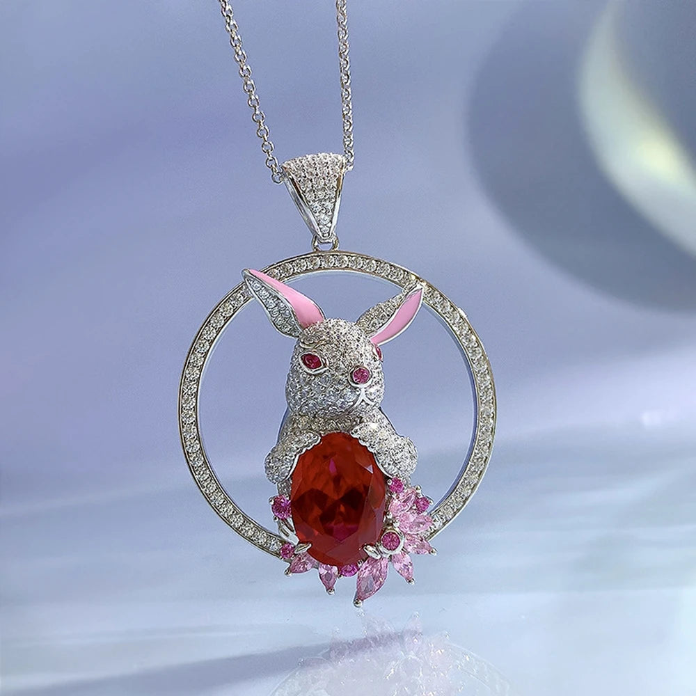 Moissanite Rabbit Pendant Necklace