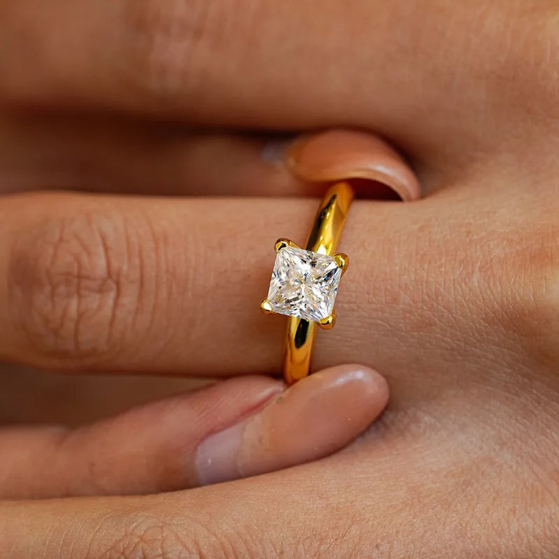 Women Engagement 18K Gold Wedding Band Square 1CT Moissanite Diamond Girl Birthday Gift Office Lady Valentine's Day Fine Jewelry