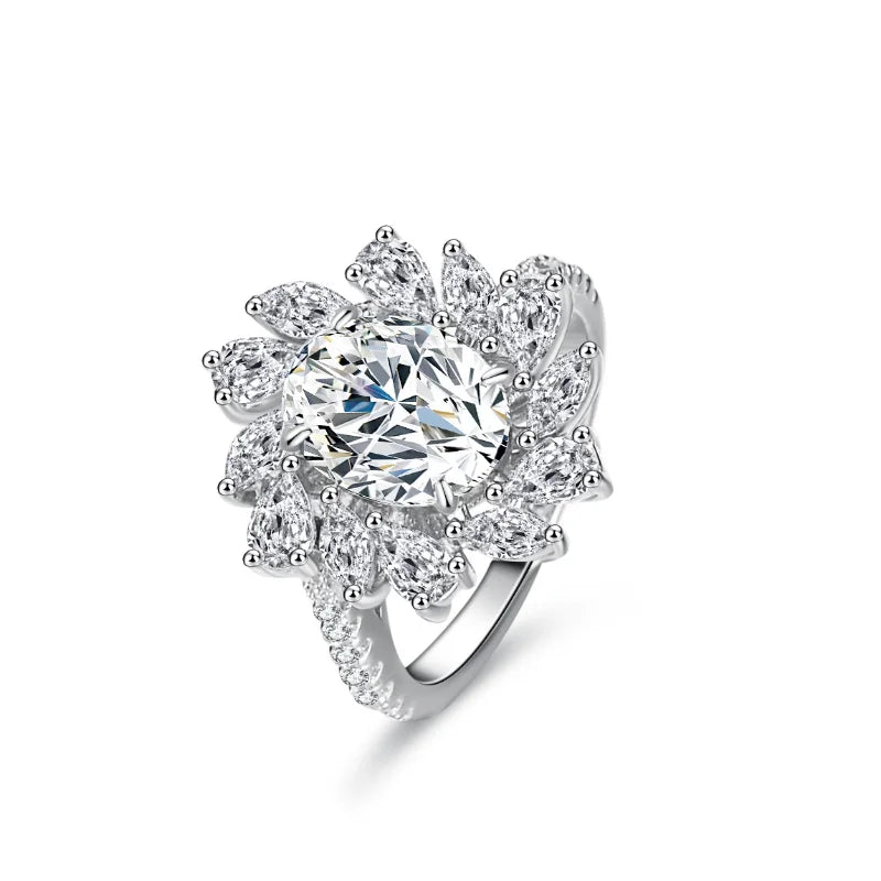 Oval Cut 2 Carat D Color Moissanite Diamond Vintage Flower 925 Sterling Silver Woman Ring