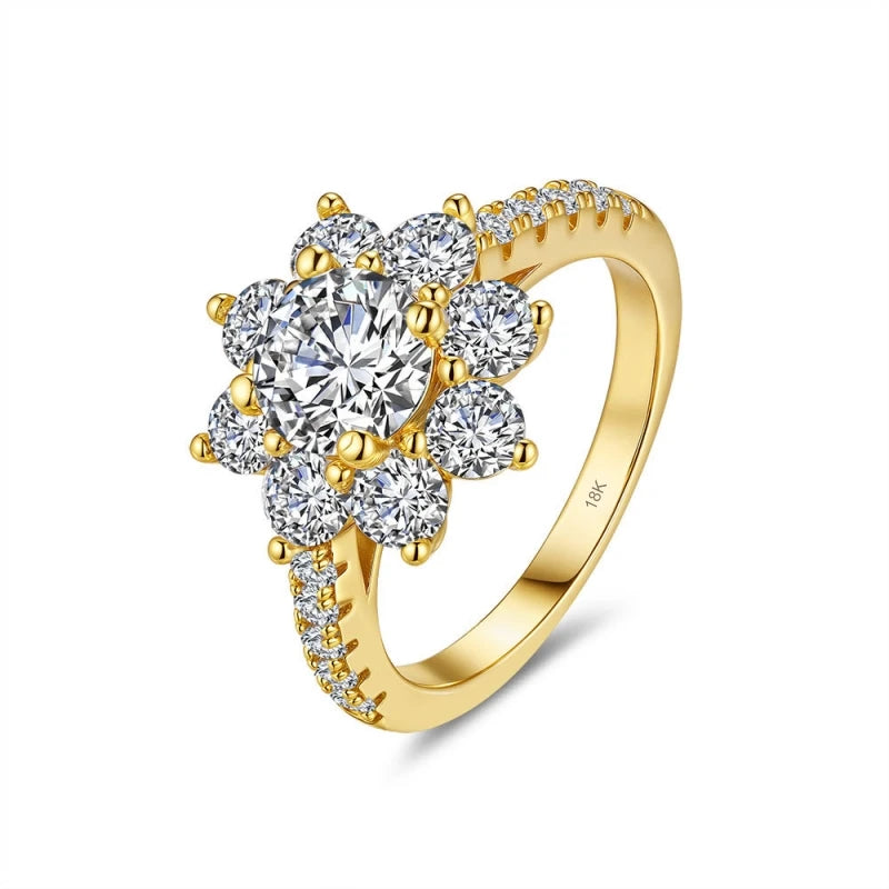 Women Engagement 18K Gold Wedding Band 1CT Moissanite Diamond Girl Friend Valentine's Day Wife Birthday Gift Sunflower Rings ins