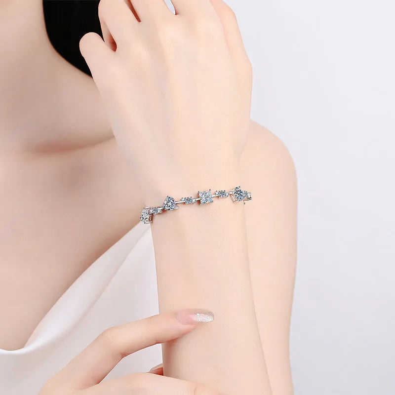 Moissanite Tennis Bracelet for Women 6.07-6.43CTTW Princess Cut Full Diamond S925 Sterling Silver Plated Platinum Bangle