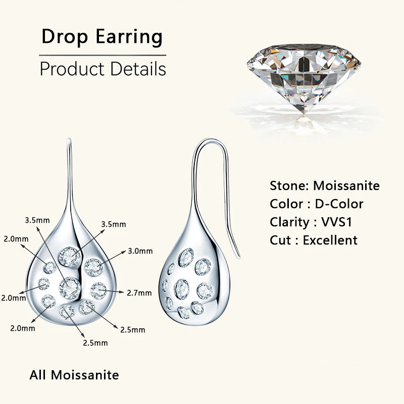 All Moissanite Dangle Earrings 925 Sterling Silver Waterdrop Dangle