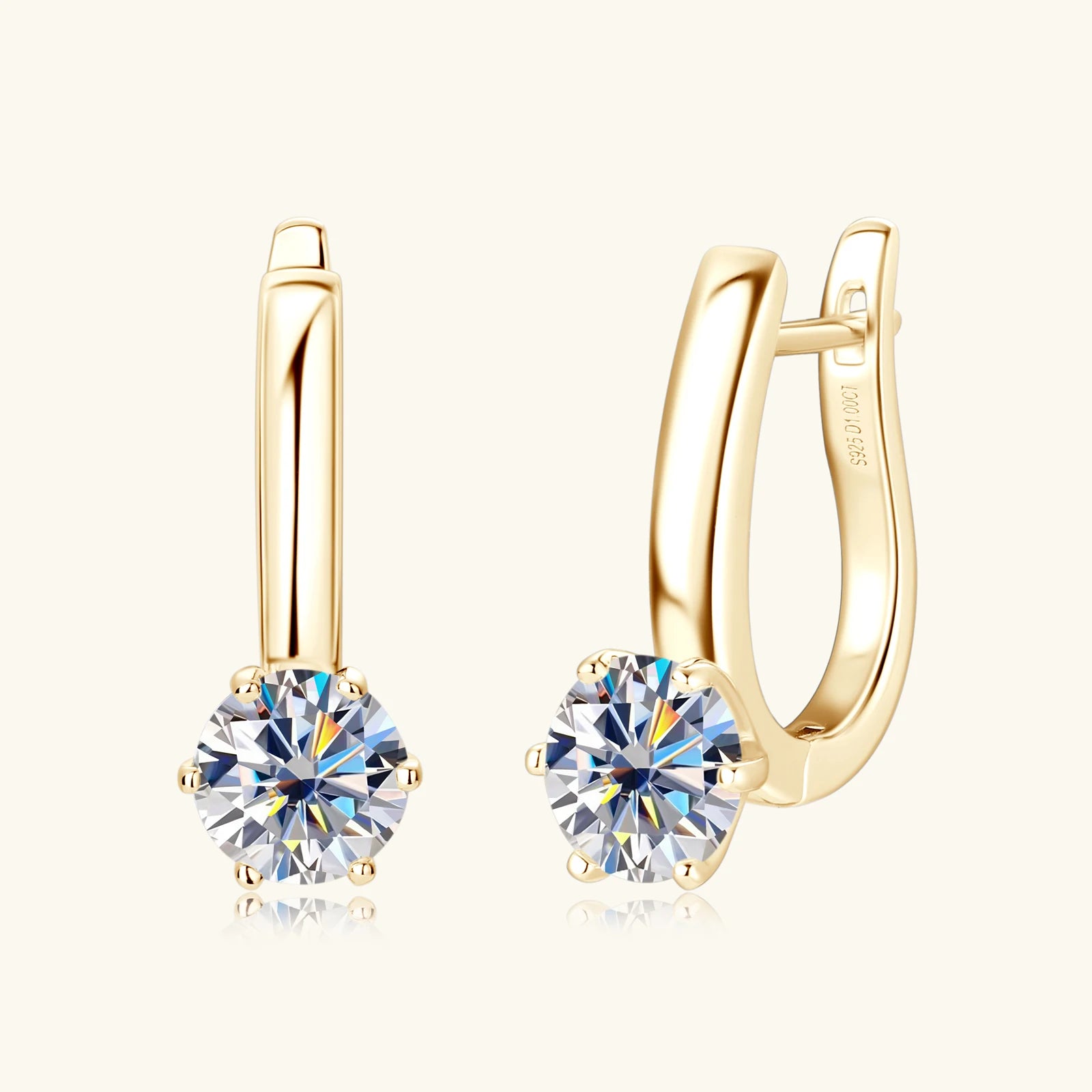 18K Gold Plated Moissanite Earrings 925 Silver Earring Original Certified 6.5mm Diamond Hoop Ear Clips for Women Jewelry Gift