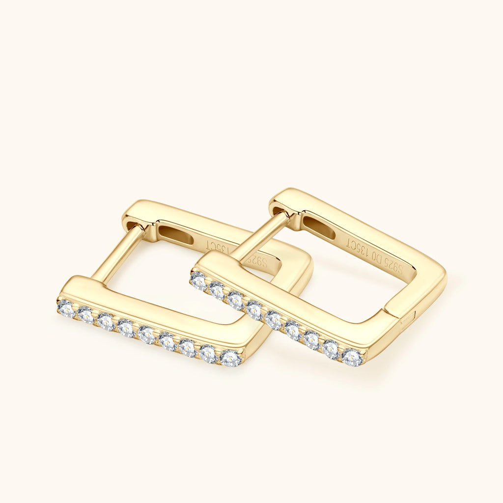 Moissanite Diamond Hoop Earrings for Women 100% 925 Sterling Silver 1.5mm Square Earring Sparkling Jewelry Gifts 18K Gold Plated