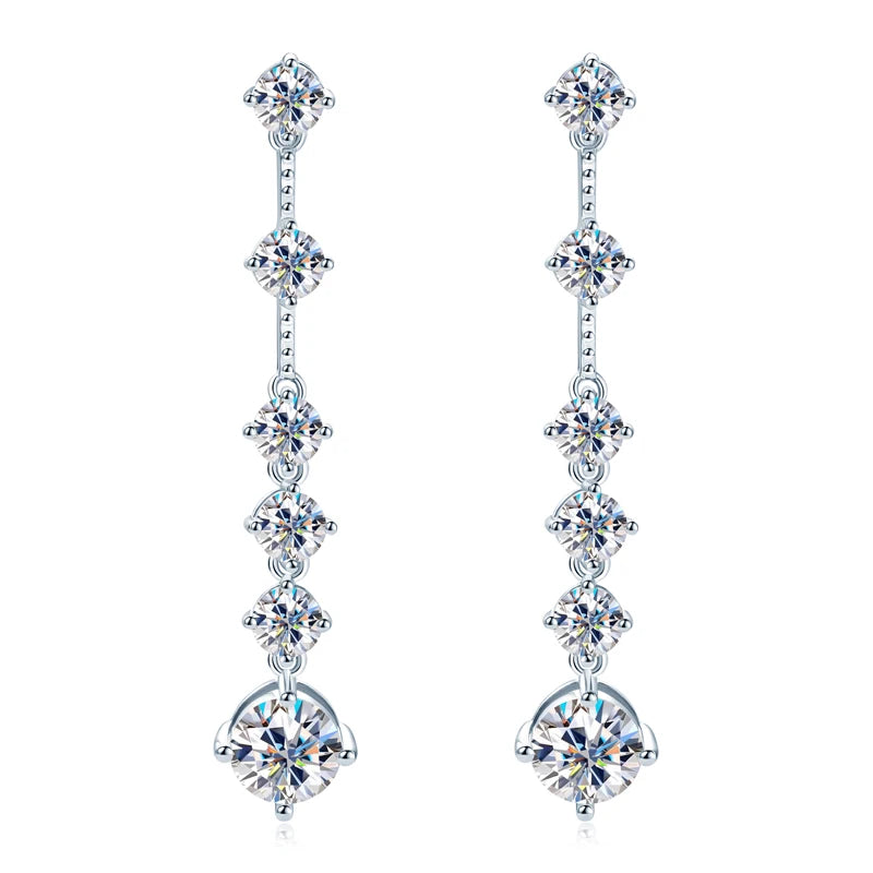 925 Sterling Silver Long Tassel Earrings Sparkling Moissanite Drop Earring