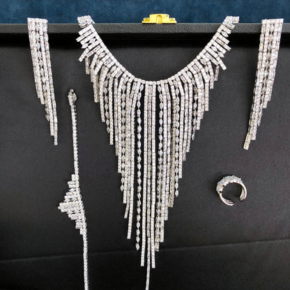 4PCS New Luxury Big Long Tassel Jewelry Set