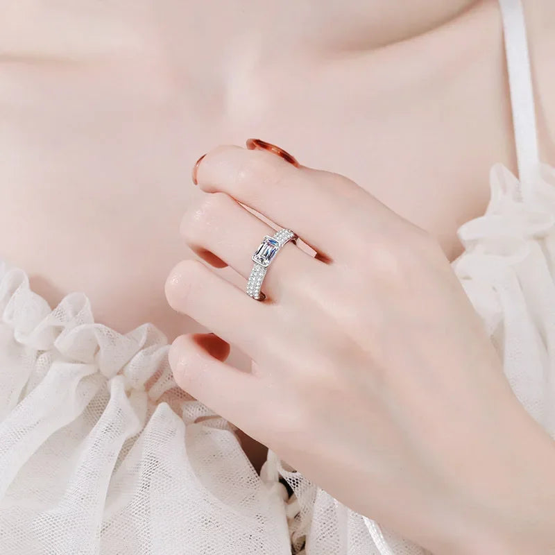 Engagement Rings 18K White Gold Women Wedding Band VVS1 D Color 1CT Moissanite Diamond Girl Birthday Gift Lady Valentine's Day