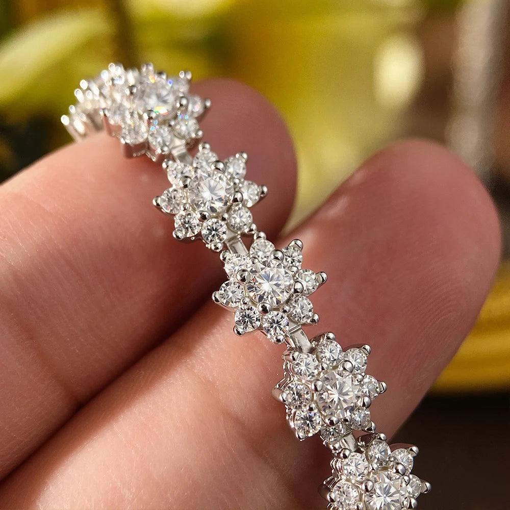 Flower Moissanite Tennis Bracelet Wedding Jewelry 925 Sterling Silver Plated 18k White Gold GRA Bracelets for Women Man