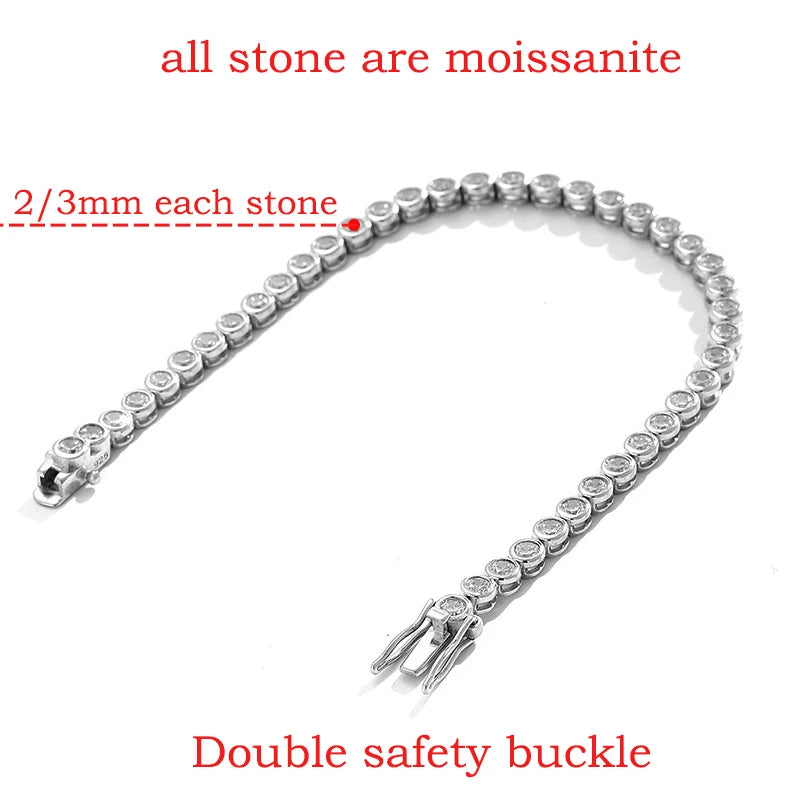 Certified Moissanite Tennis Bracelet 2mm 3mm for Women Man Full Diamond Luxury Quality Fine Jewelry S925 Sterling Silver