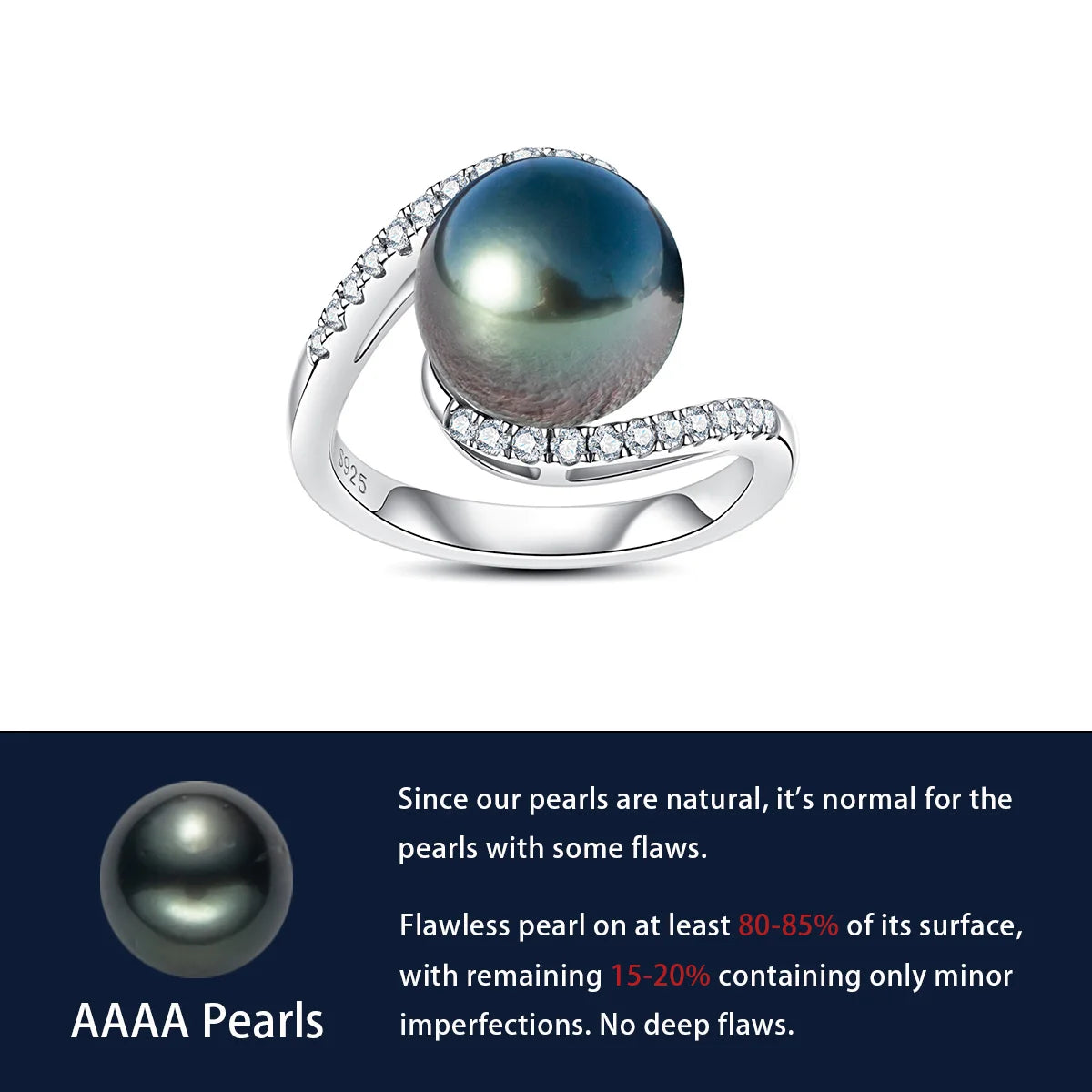 10-11mm Natural Tahitian Black Pearl 1.4mm Moissanite Diamond Engagement rings