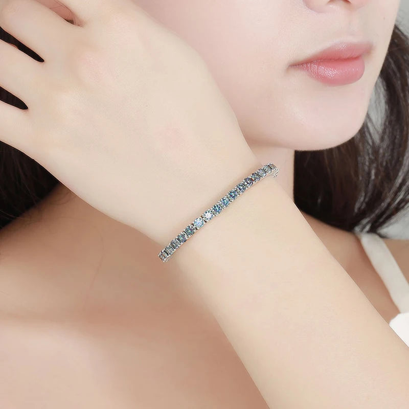 Rainbow Colorful Moissanite Tennis Bracelet s925 Sterling Silver with White Gold Plated Chain Bracelets for Women Man