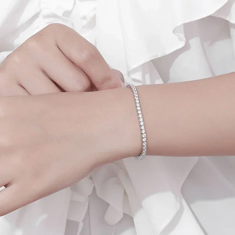 Moissanite Tennis Bracelet Original s925 Sterling Silver 2.5mm D VVS1 with White Gold Plated Bracelets Chains for Women