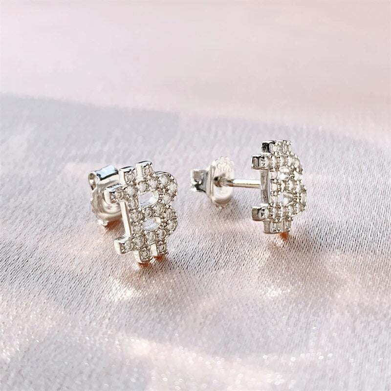 Hiphop Moissanite Bitcoin Stud Earrings