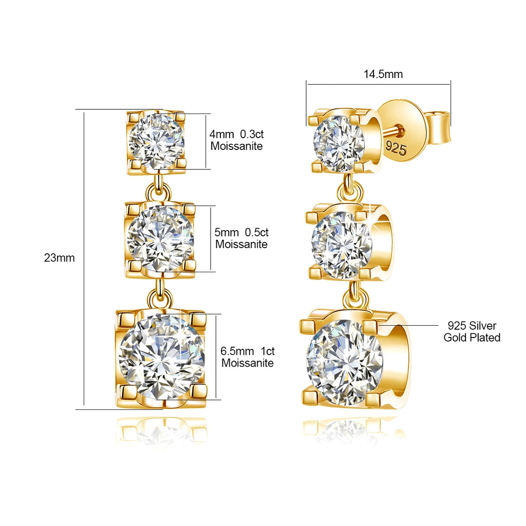 Moissanite Drop Earrings Gold Women D Color VVS1