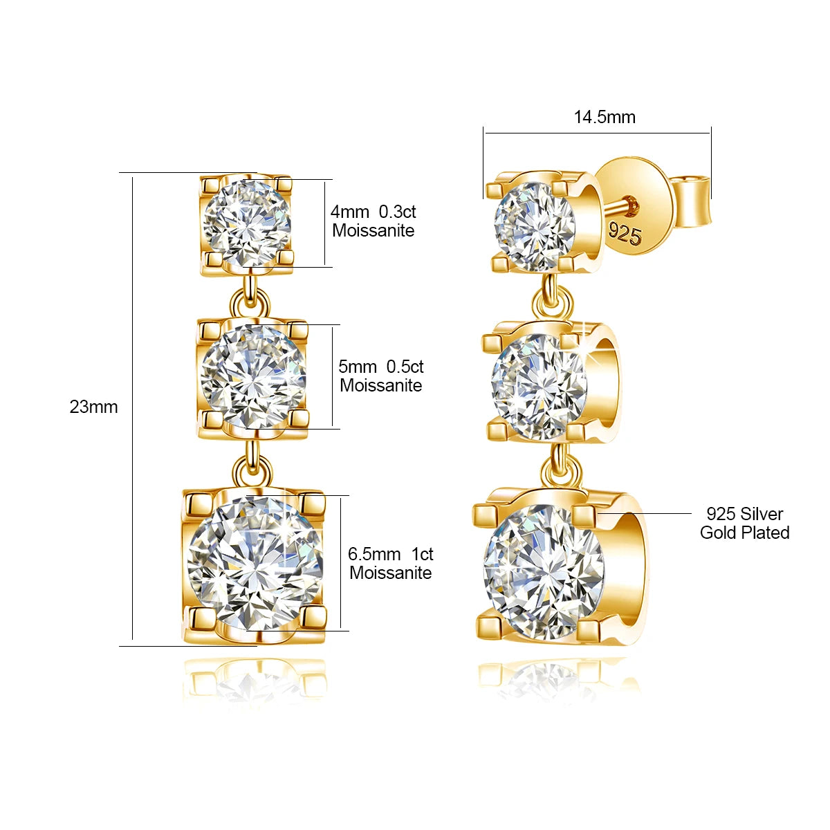 Moissanite Drop Earrings Gold Women D Color VVS1