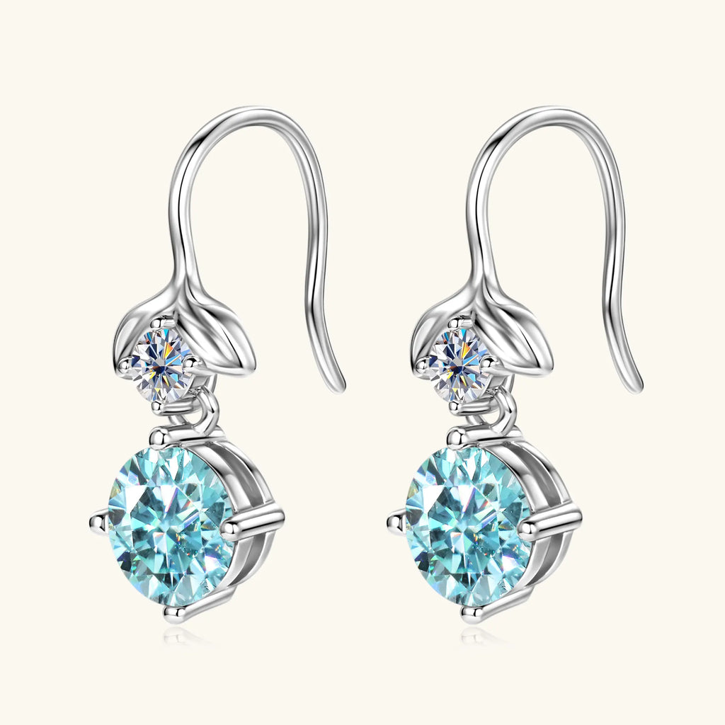 1ct Blue Moissanite Earrings For Women 100% S925 Sterling Silver Plated 18k White Gold Dangle Earring GRA Certified