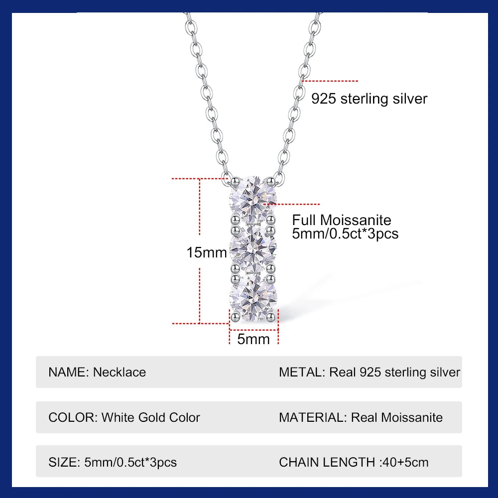 18K Plated GRA Certified Moissanite Pendant Necklace 5mm Lab Diamond Wedding Female Necklace 925 Silver Jewelry