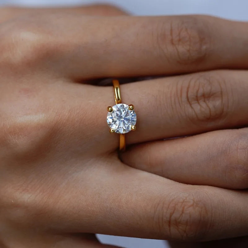 Engagement 18K Gold Women Wedding Band Four Claw Inlay 2/3CT Moissanite Diamond Girl Valentine's Day Fine Jewelry Birthday Gift