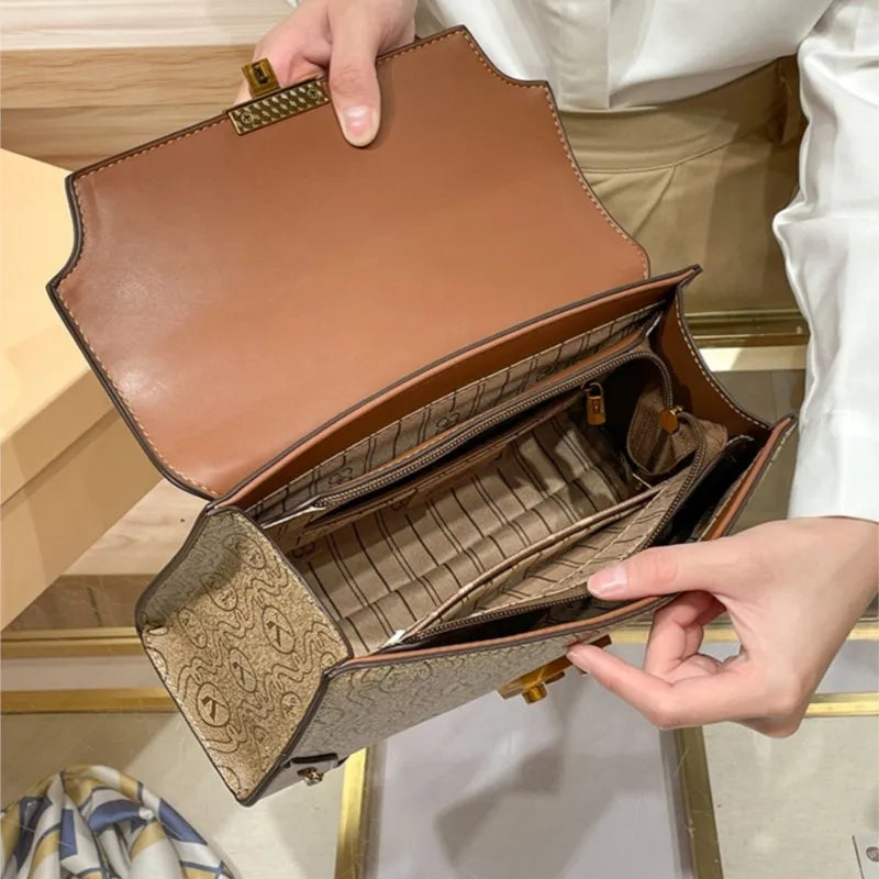 High-end leather shoulder bag designer retro crossbody bag