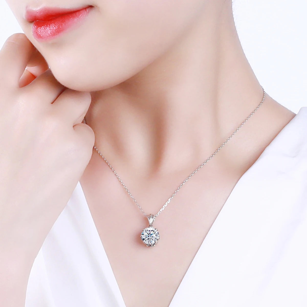 Moissanite Necklace For Women D Color Round Cut Pure 925 Silver 4 Carat