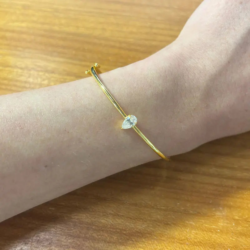 Moissanite Bangles for Women GRA Certified D VVS1 Lab Diamond 100% s925 Sterling Silver Wedding Bracelets 1CT Pear Cut