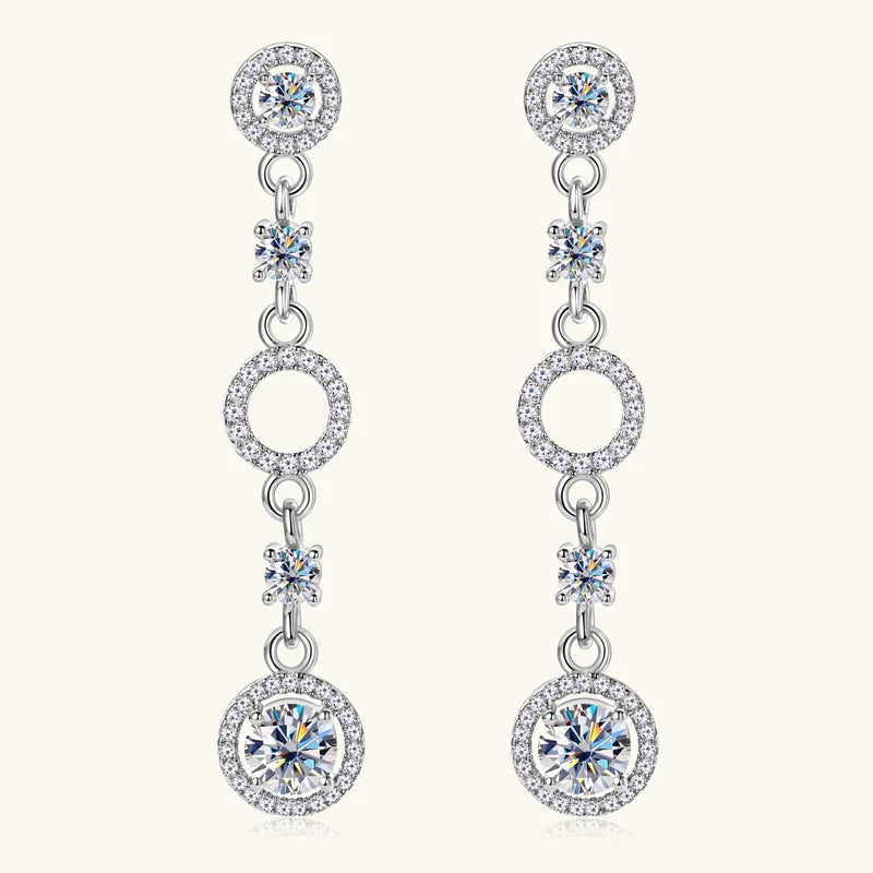 925 Sterling Silver Chain Tassel Earring D Color 2.0CTTW Moissanite