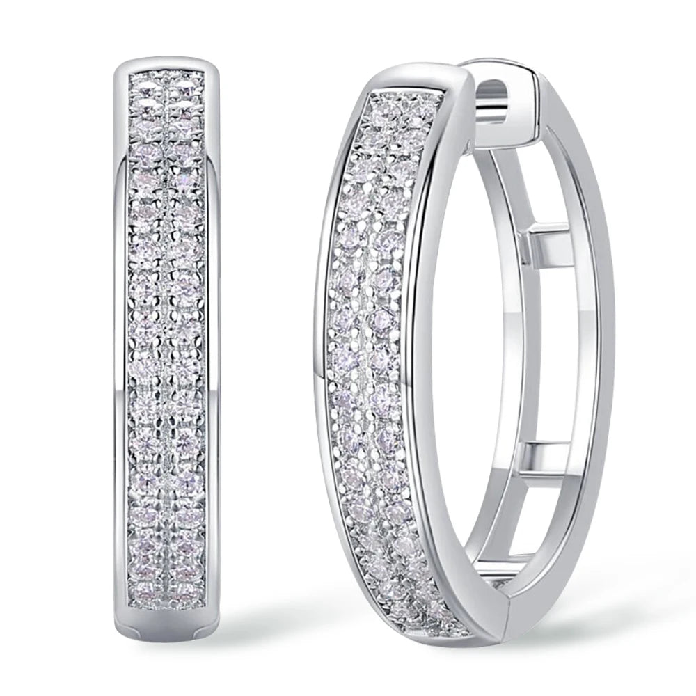 1mm Full Moissanite Hoop Earrings for Women Sparkling Lab Diamond Earring Pure 925 Silver 18K Gold Plated Jewelry