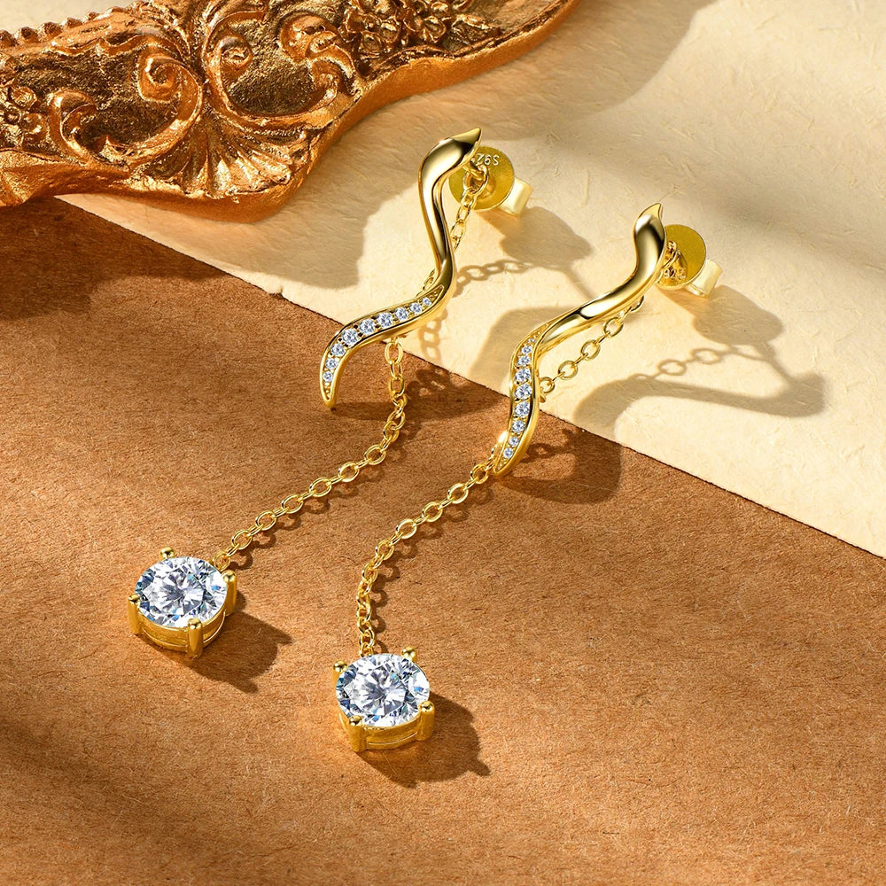 Moissanite Drop Earrings S925 Sterling Silver 1CT  Long Tassel Dangle Earring for Women Wedding Jewelry Gifts with GRA