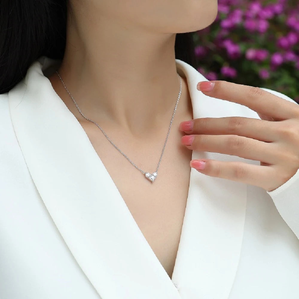 Princess Cut Moissanite Necklace 925 Sterling Sliver Chain Plated 18k White Gold Heart Necklace for Women Jewelry 4mm