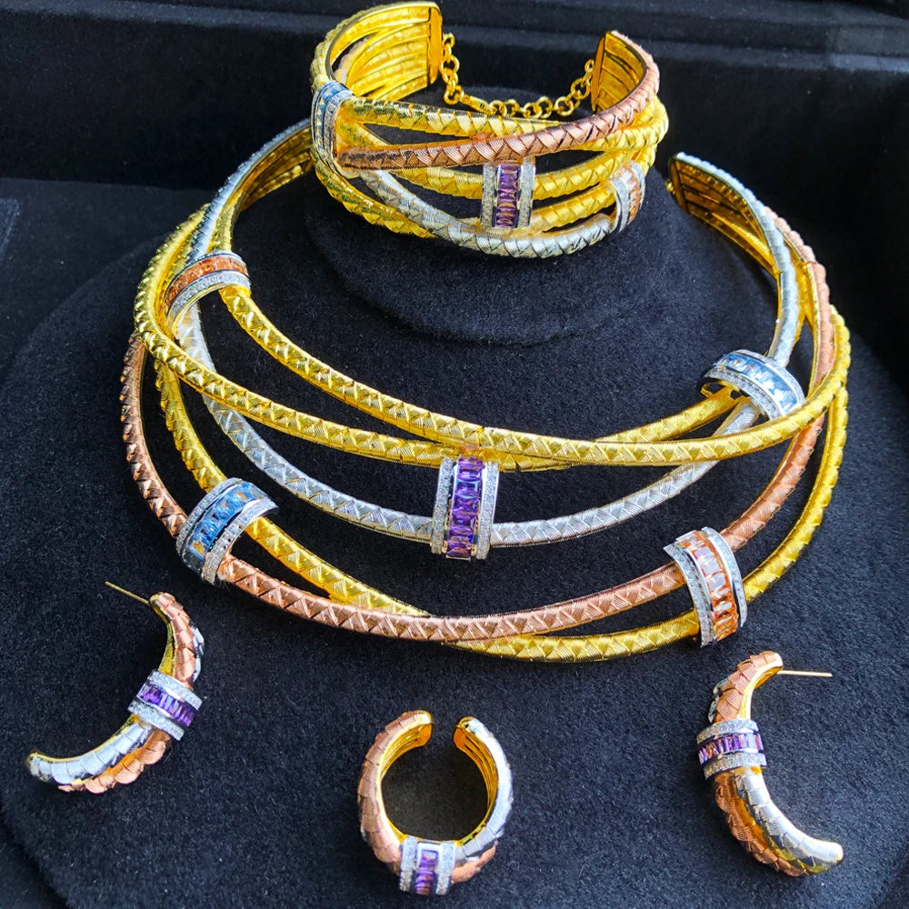 Exquisite Multicolor Crossover Statement Jewelry Sets for Brides