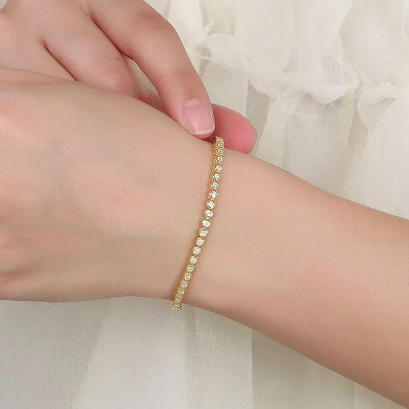18k Plated 2mm Bubbles Moissanite Tennis Bracelet for Women Luxury Bangles 100% Sterling Silver 925 Full Diamonds Chain