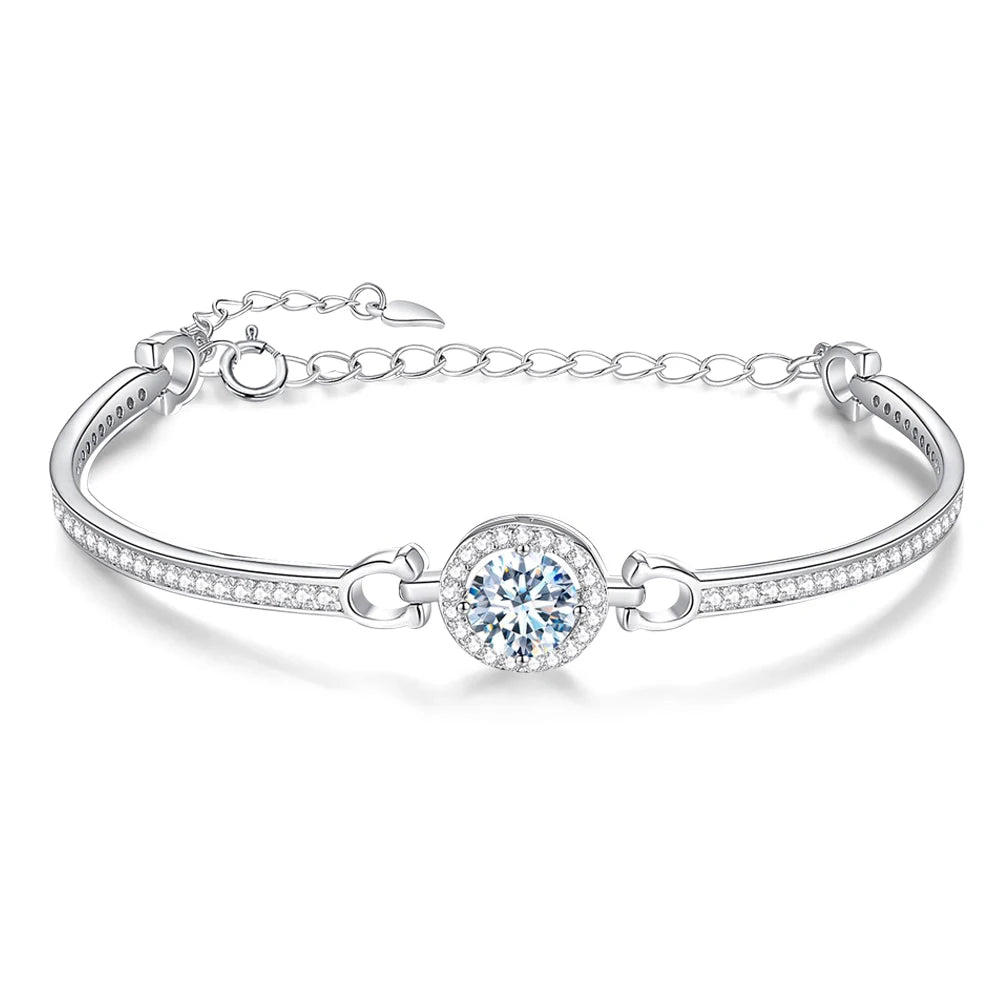 925 Sterling Silver White Moissanite Bracelet For Women 18K Gold Plated 1.0 Cttw Diamond Bangle with GRA Certificate Jewelry