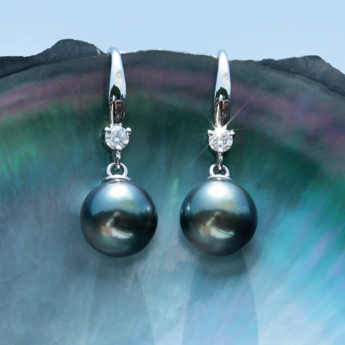 10-11mm Natural Tahitian Black Pearl Multipurpose Earrings
