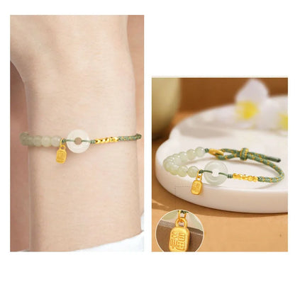 Lucky Buckle Braided Bracelets Natural Hetian Jade