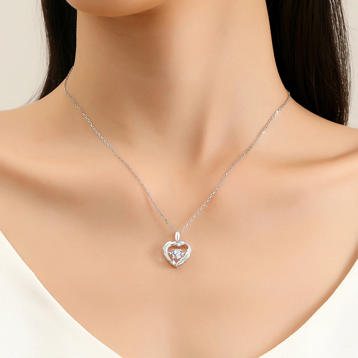 Heart Pendant Necklace Moissanite Women 100% 925 Sterling Silver