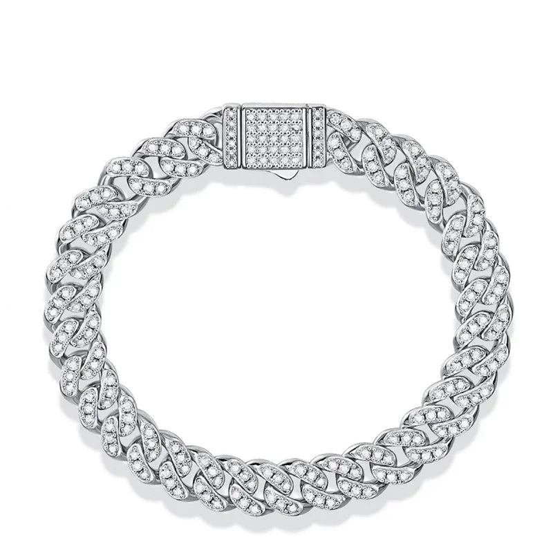 Full Moissanite Hip Hop Men Women Cuban Chain Bracelets 925 Sterling Silver with Gold Plated Cuban Bracelet Jewelry