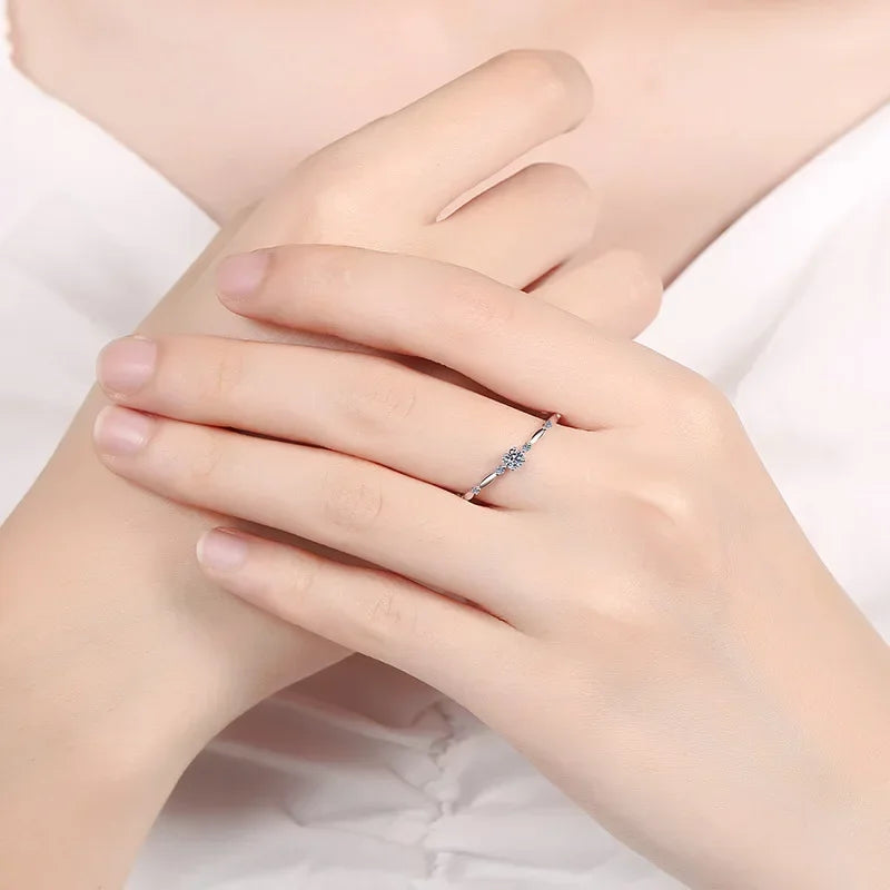 Engagement Platinum PT950 Rings Women Wedding Band 0.1CT Moissanite Diamond Girl Valentine's Day Daughter Birthday Gift Jewelry