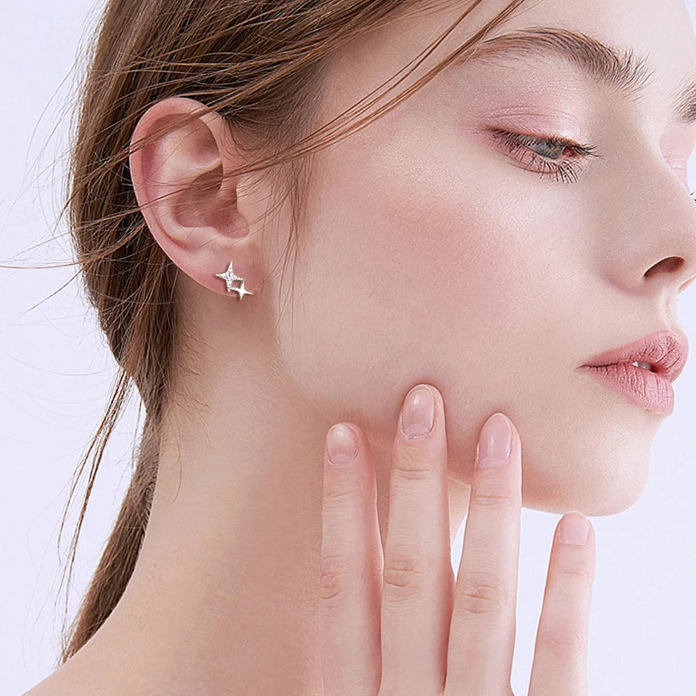 Star Moissanite Earrings For Women 100% 925 Sterling Silver Plated Gold Earrings Trending Jewelry Accessories