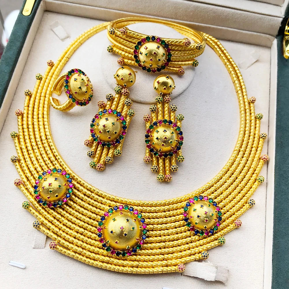 Luxury Princess 4PCS Round African Jewelry Sets For Women Wedding Party Full Cubic Zircon Dubai Bridal jewelry Set Gift
