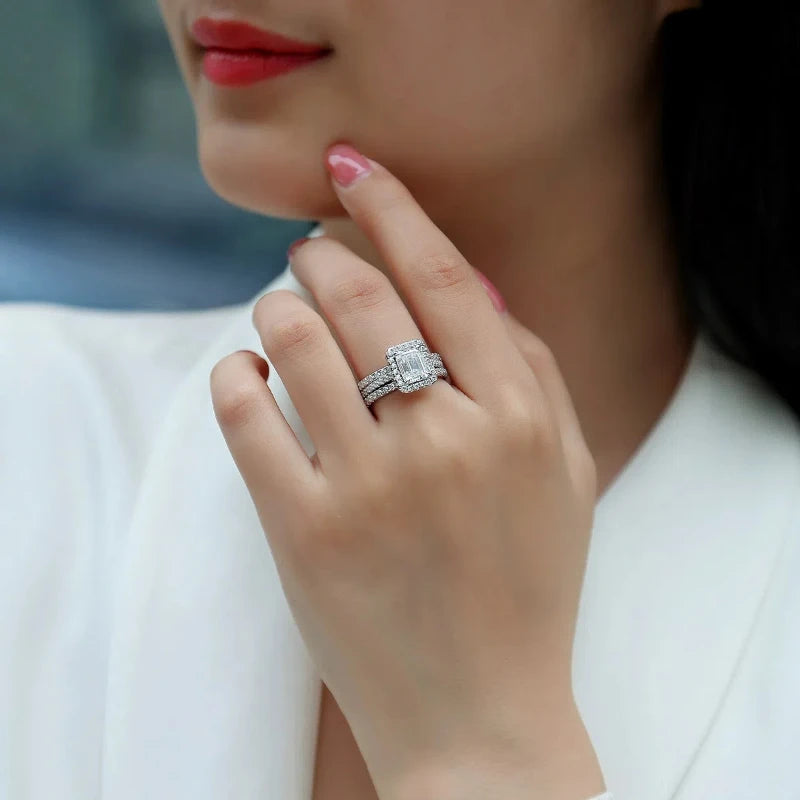 S925 Sterling Silver Ring Set 1.5ct Moissanite Women Anniversary Gift