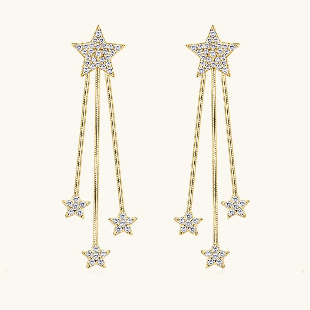 Dangle Earrings for Women Pure 925 Sterling Silver Dainty Star Tassel Drop Earrings Plated 14k Jewelry 0.58cttw Full Moissanite