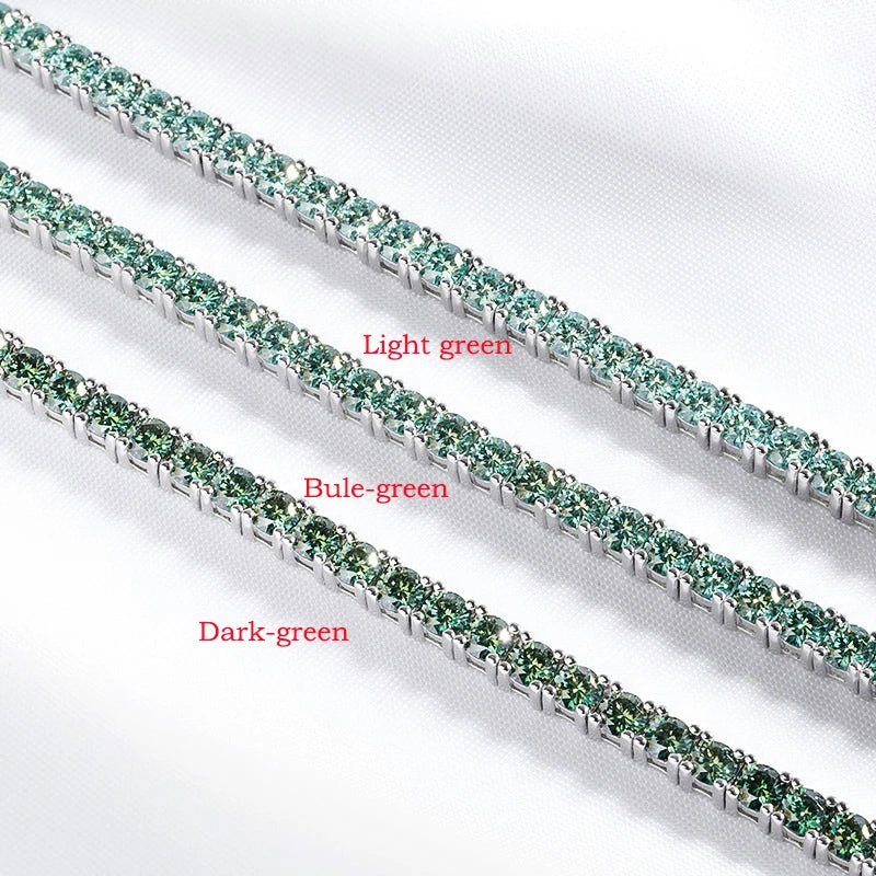 Full Green Moissanite Tennis Bracelet 3/4/5/6.5mm GRA Certified for Women 18K Plated Lab Diamond 925 Silver Bracelet Men