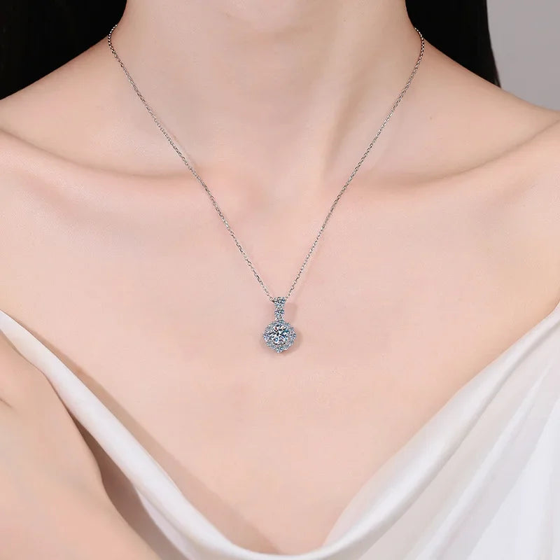 PT950 Platinum Necklaces Women Wedding 1 Carat Moissanite Diamond Girlfriend Birthday Gift Wife Valentine's Day Jewelry Daughter