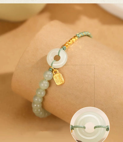 Lucky Buckle Braided Bracelets Natural Hetian Jade