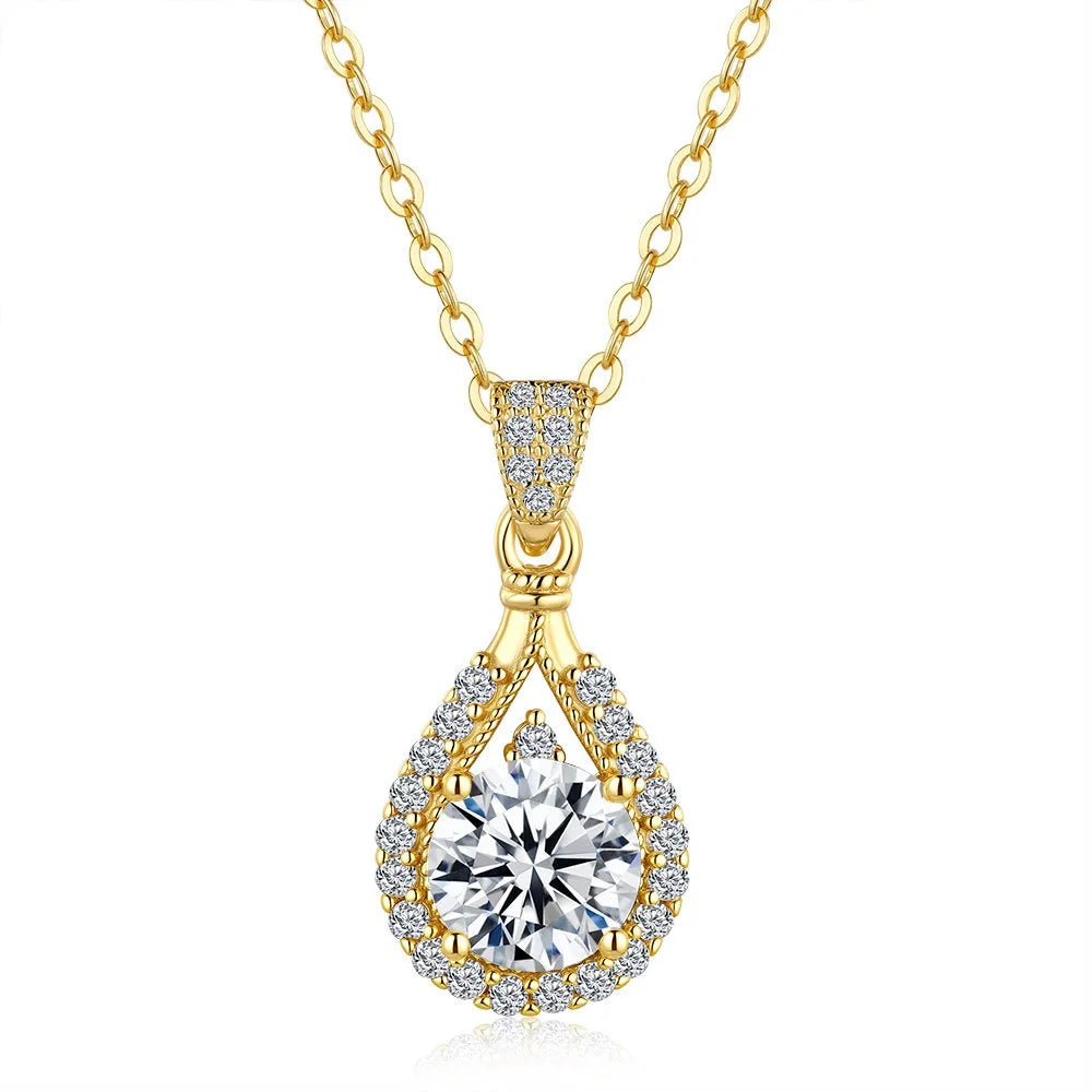 Luxury Water Drop Type Pipa Pendant for Women Clavicle Chain 14K Gold 1ct Diamond Moissanite Necklace Fine Jewelry Wedding